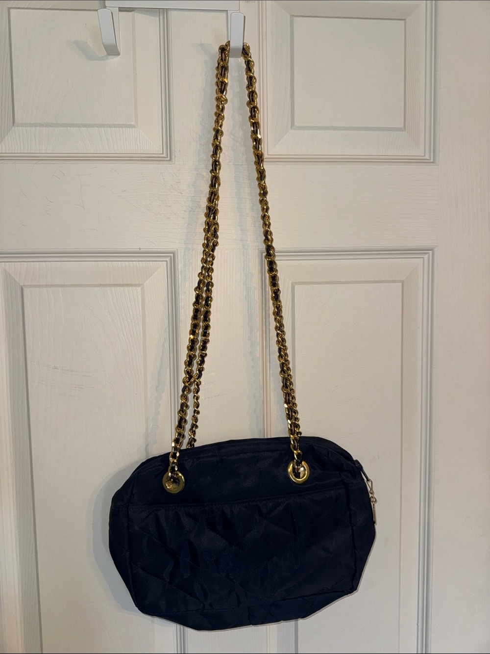 Ann Taylor Navy Quilted Shoulder Bag with Gold Chain Strap